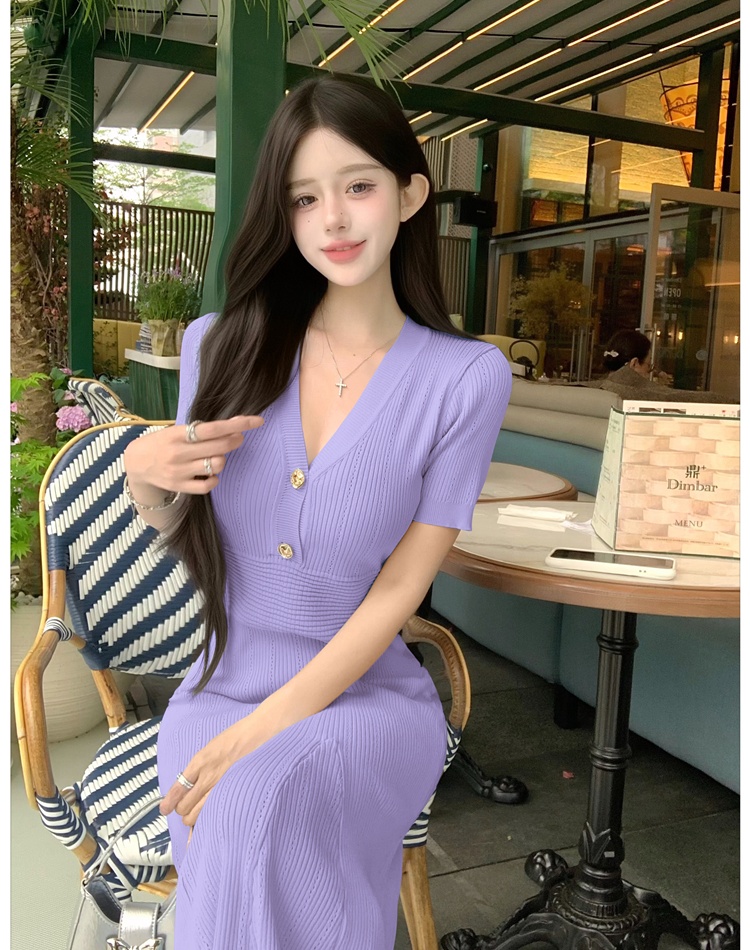 Chanelstyle summer V-neck dress knitted mermaid long dress