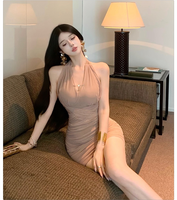 Pinch pleated enticement sexy summer package hip gauze dress