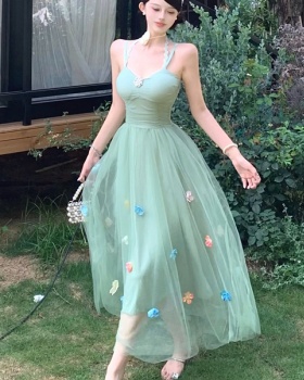 Tender halter sling flowers gauze temperament dress for women