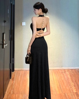 Pinched waist halter dress summer V-neck long dress