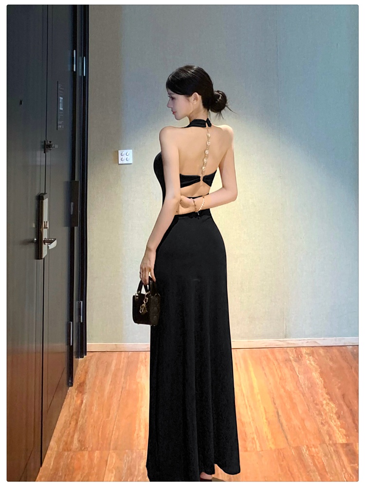 Pinched waist halter dress summer V-neck long dress