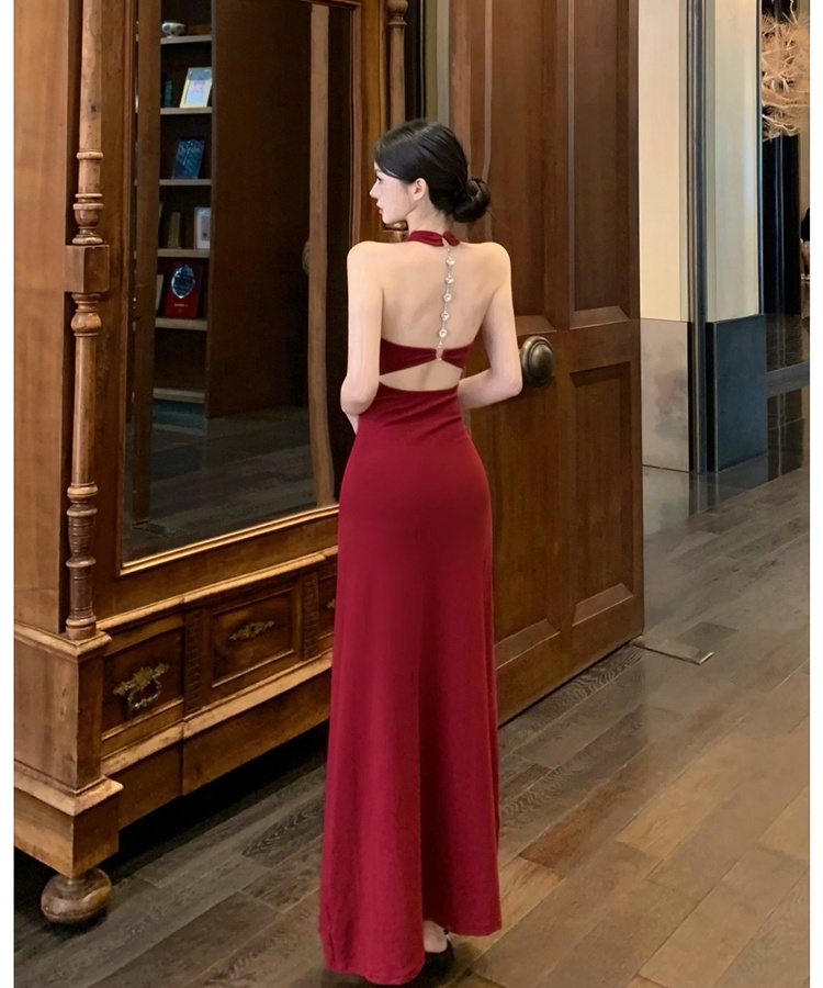 Pinched waist halter dress summer V-neck long dress