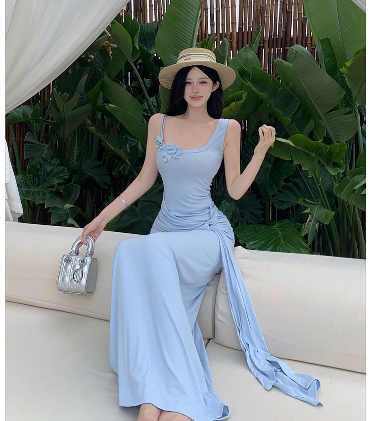 France style summer slim dress sling chouzhe flowers long dress