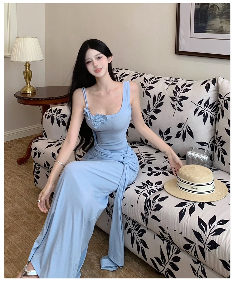 France style summer slim dress sling chouzhe flowers long dress