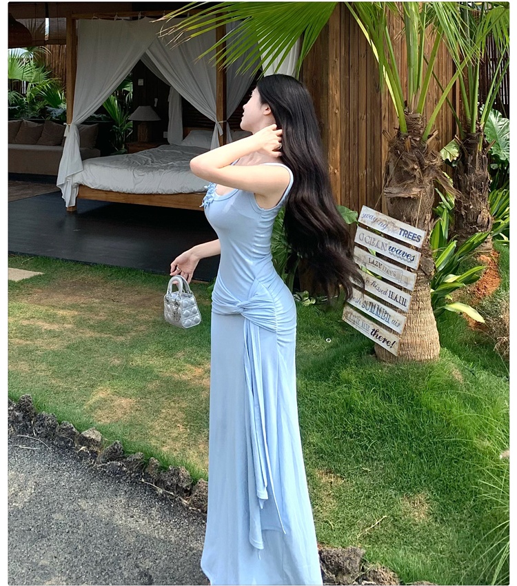 France style summer slim dress sling chouzhe flowers long dress