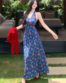Retro long dress halter strap dress for women