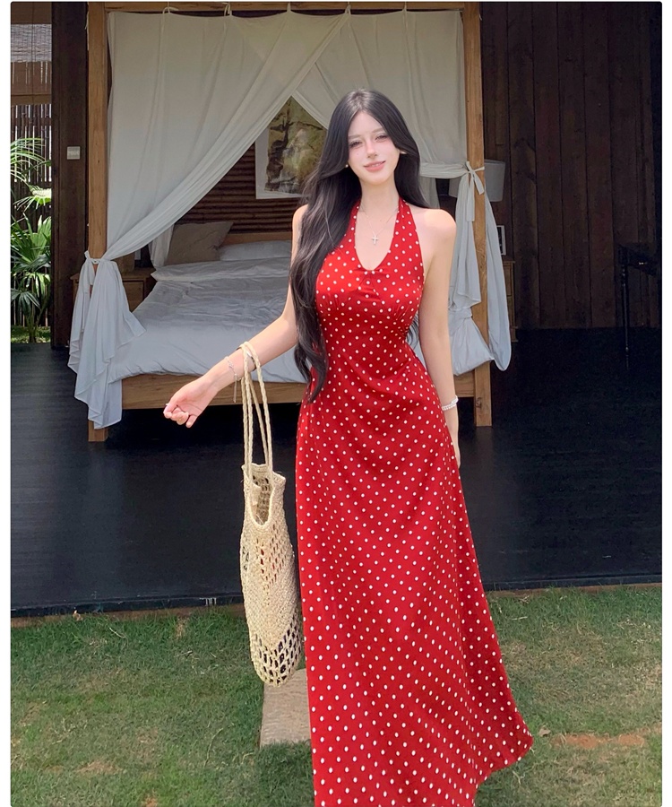 Retro long dress halter strap dress for women