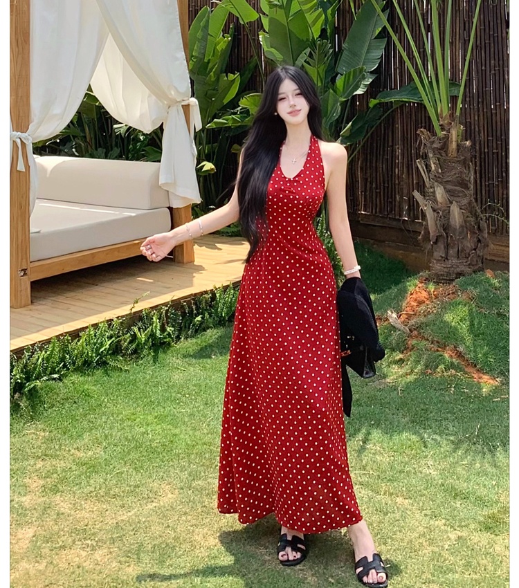 Retro long dress halter strap dress for women