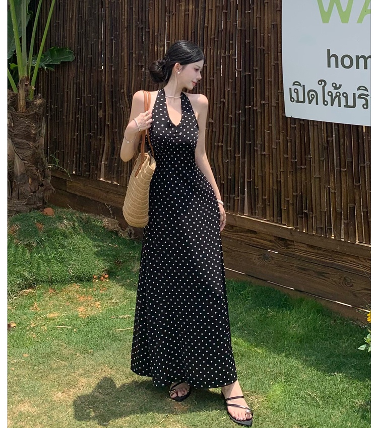 Retro long dress halter strap dress for women