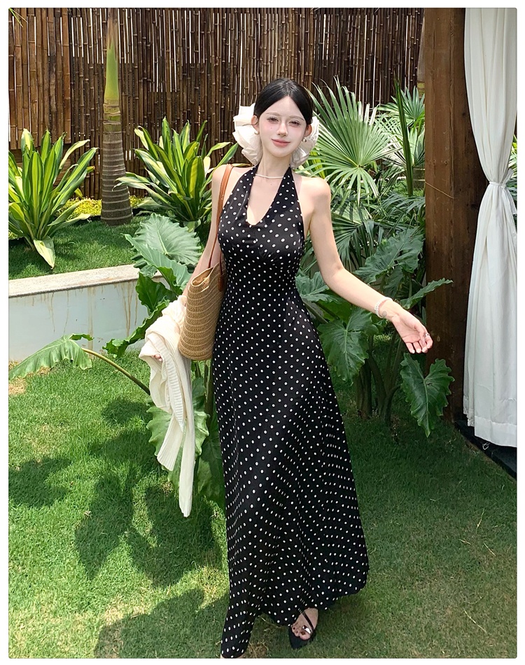 Retro long dress halter strap dress for women