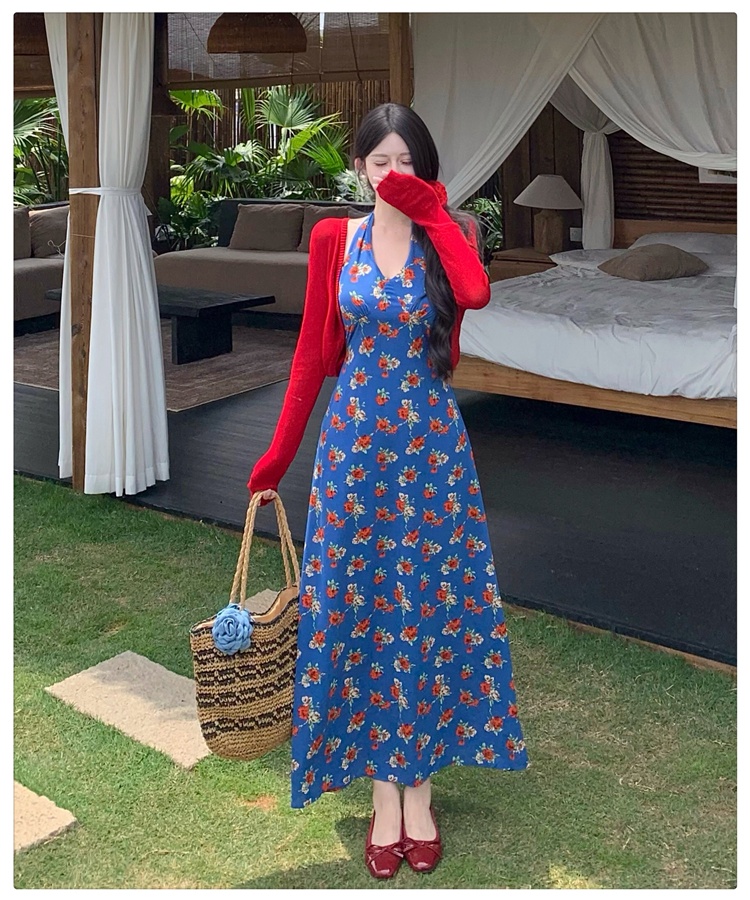 Retro long dress halter strap dress for women