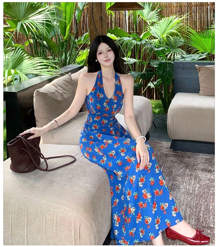 Retro long dress halter strap dress for women