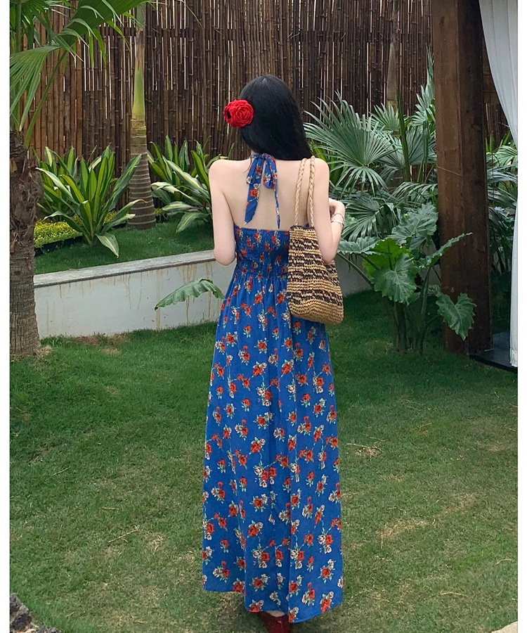 Retro long dress halter strap dress for women