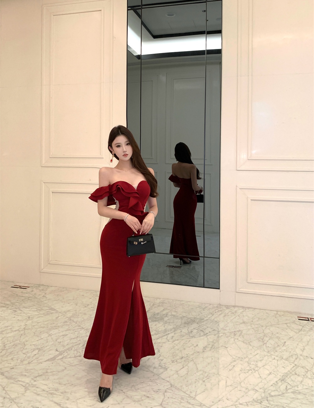Package hip wrapped chest ladies banquet temperament dress