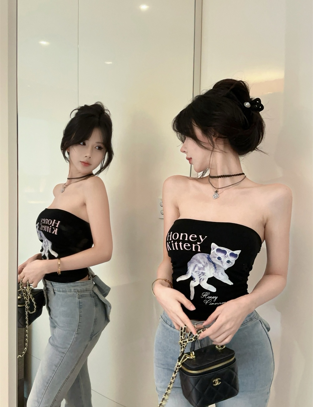 Kitty letters wrapped chest printing tops