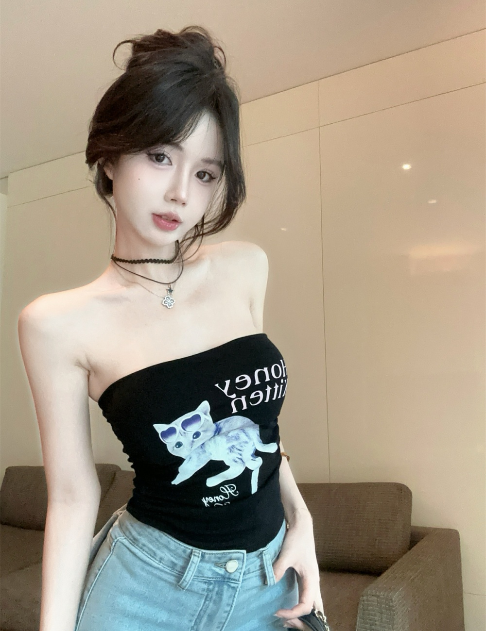 Kitty letters wrapped chest printing tops