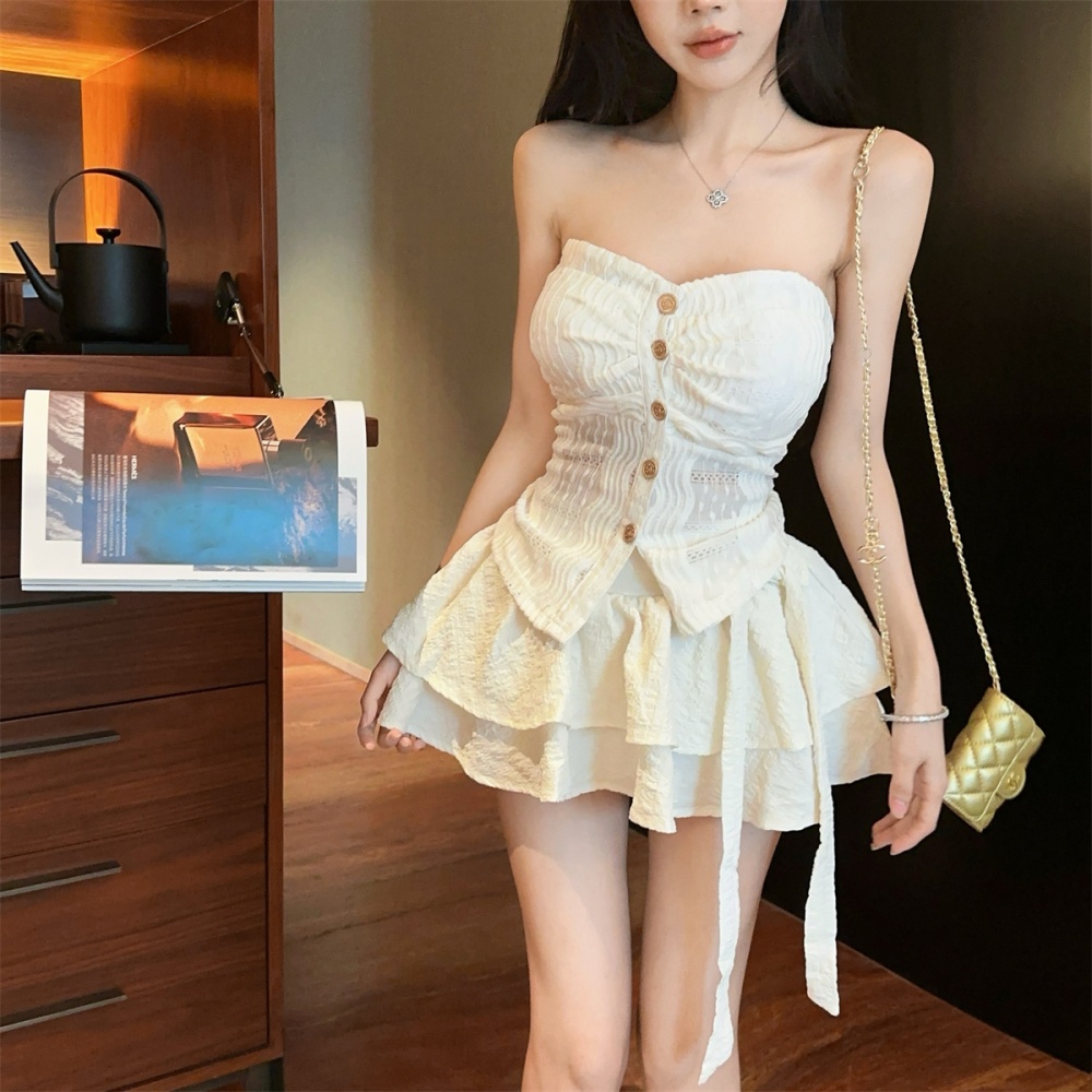 Summer France style skirt sling tops 2pcs set for women