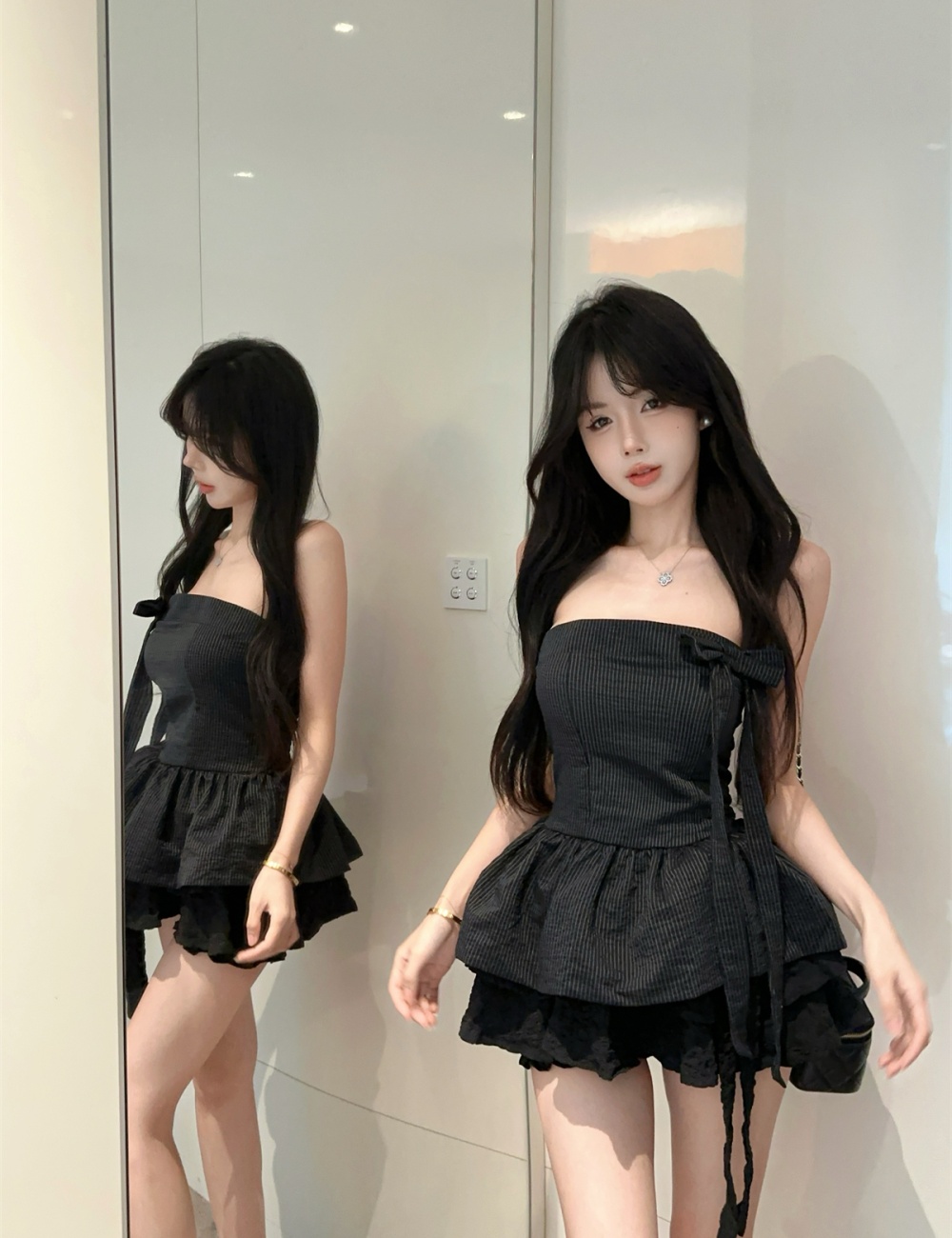 Summer frenum bow grain wrapped chest tops for women