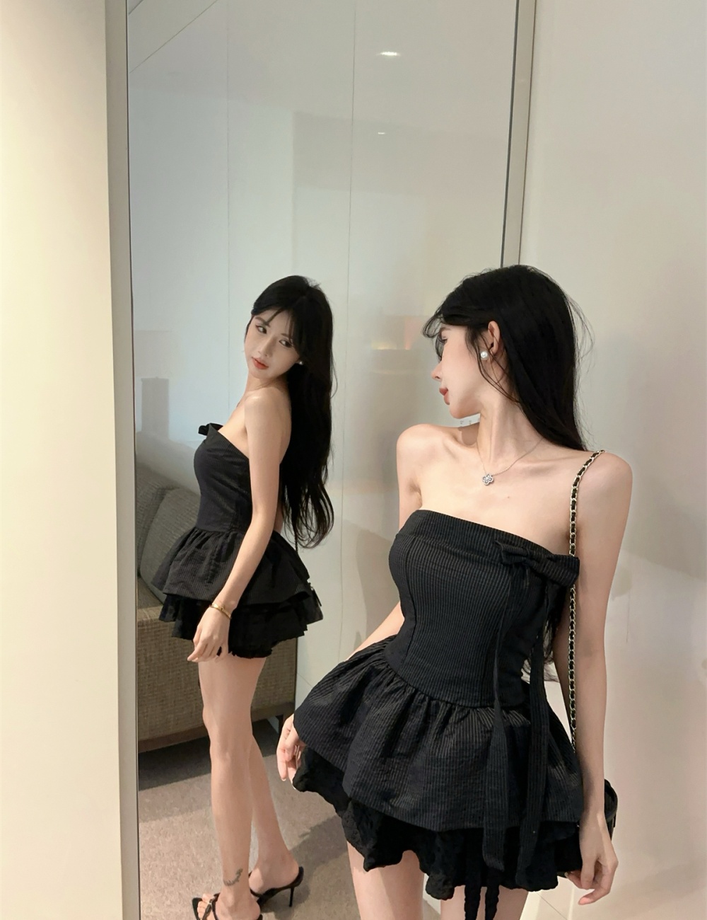 Summer frenum bow grain wrapped chest tops for women
