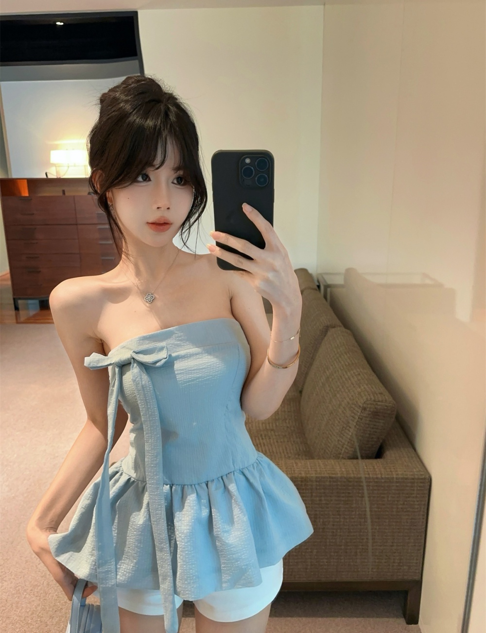 Summer frenum bow grain wrapped chest tops for women
