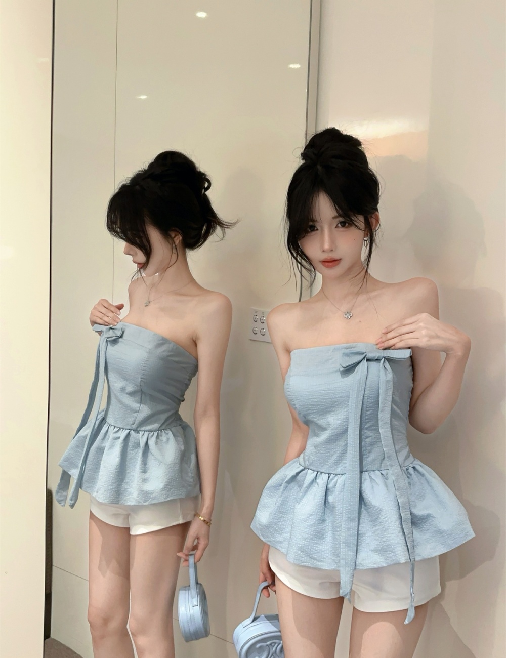 Summer frenum bow grain wrapped chest tops for women