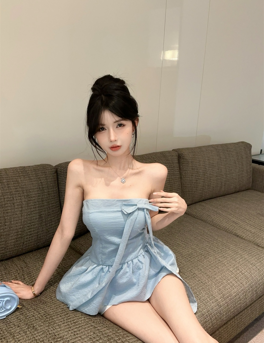 Summer frenum bow grain wrapped chest tops for women