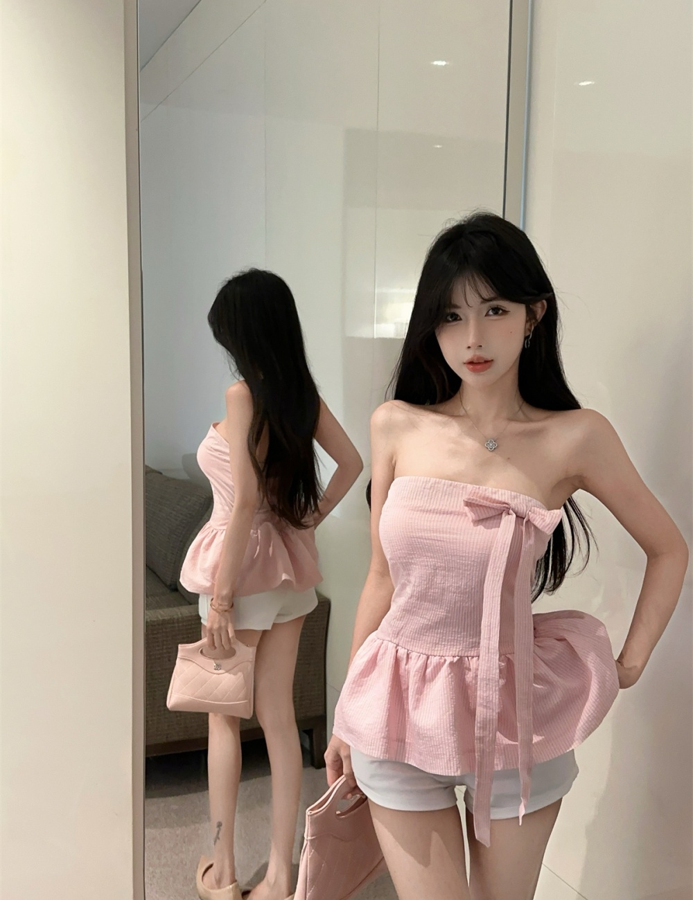 Summer frenum bow grain wrapped chest tops for women