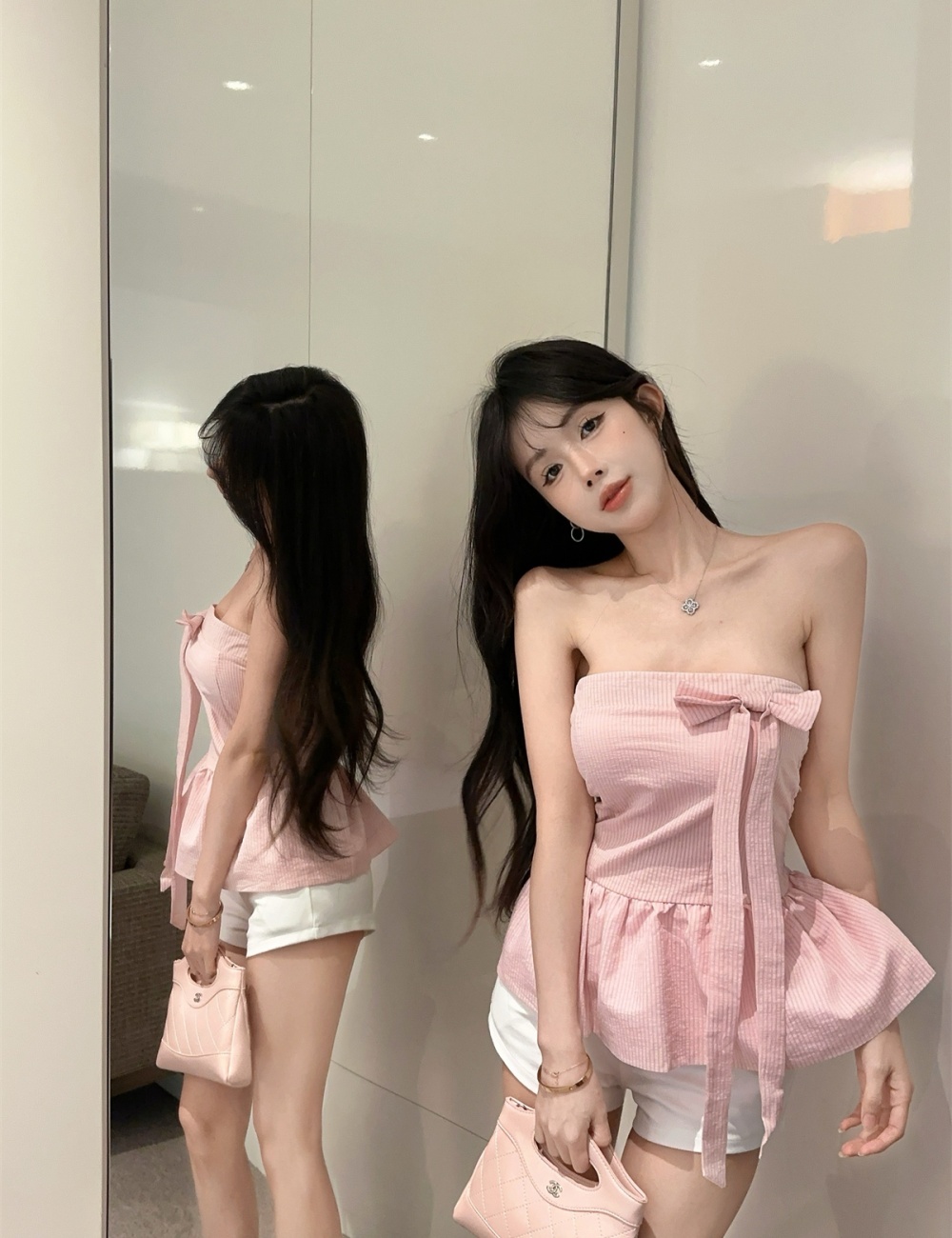 Summer frenum bow grain wrapped chest tops for women