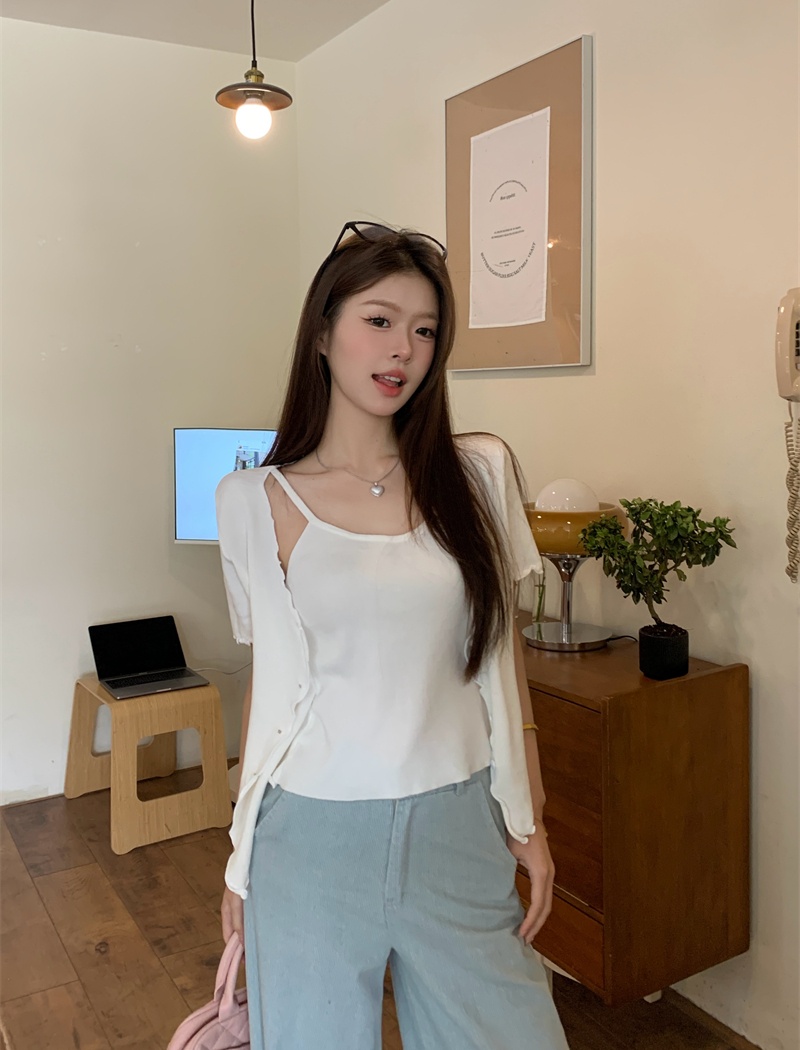 Knitted slim T-shirt Korean style cardigan