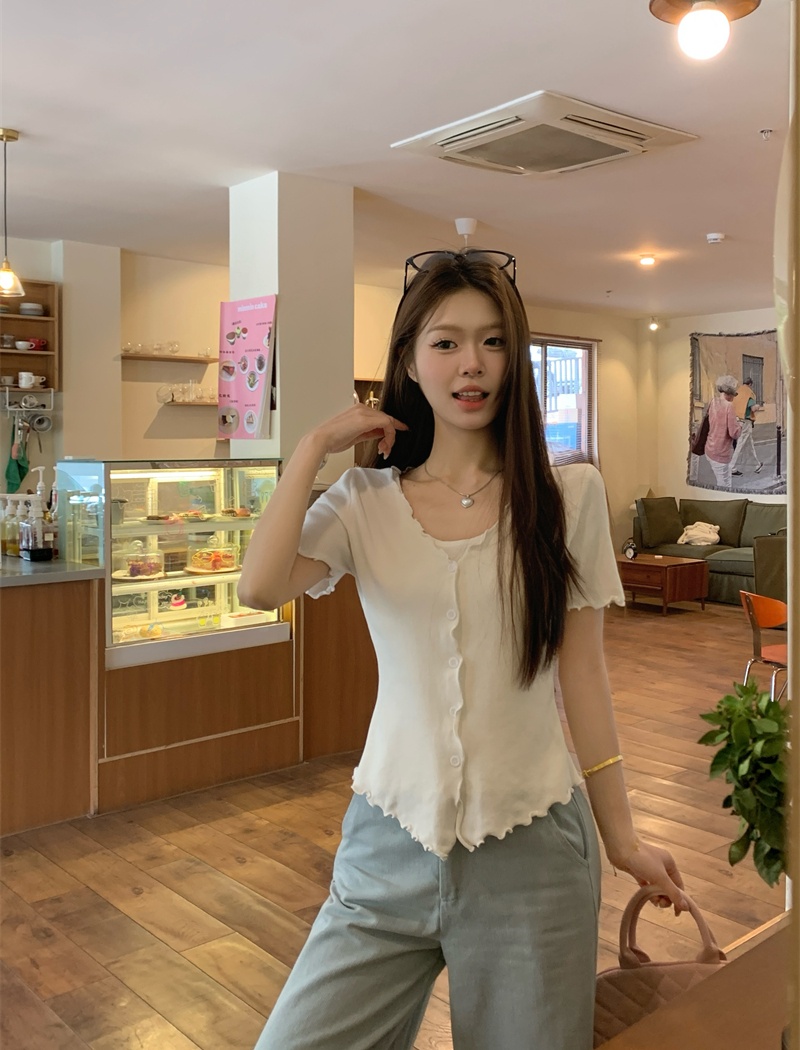 Knitted slim T-shirt Korean style cardigan