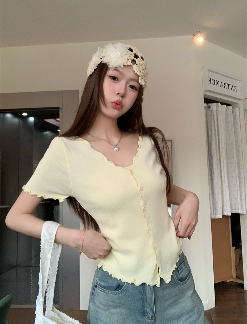 Knitted slim T-shirt Korean style cardigan