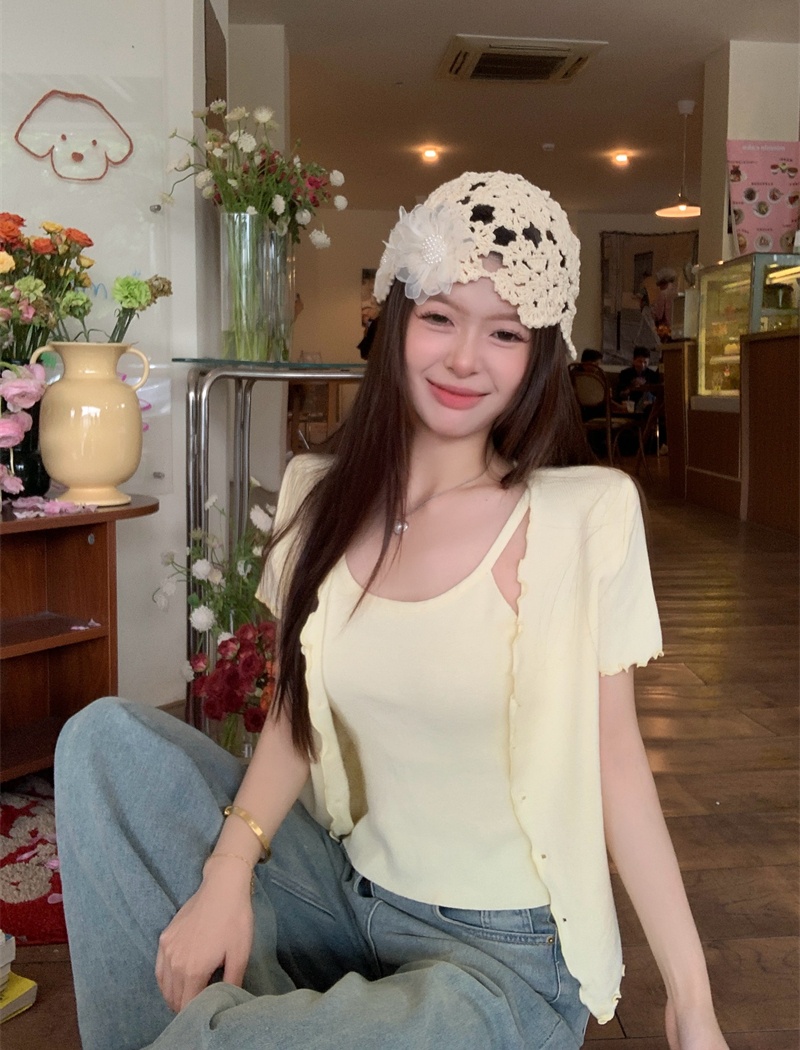 Knitted slim T-shirt Korean style cardigan