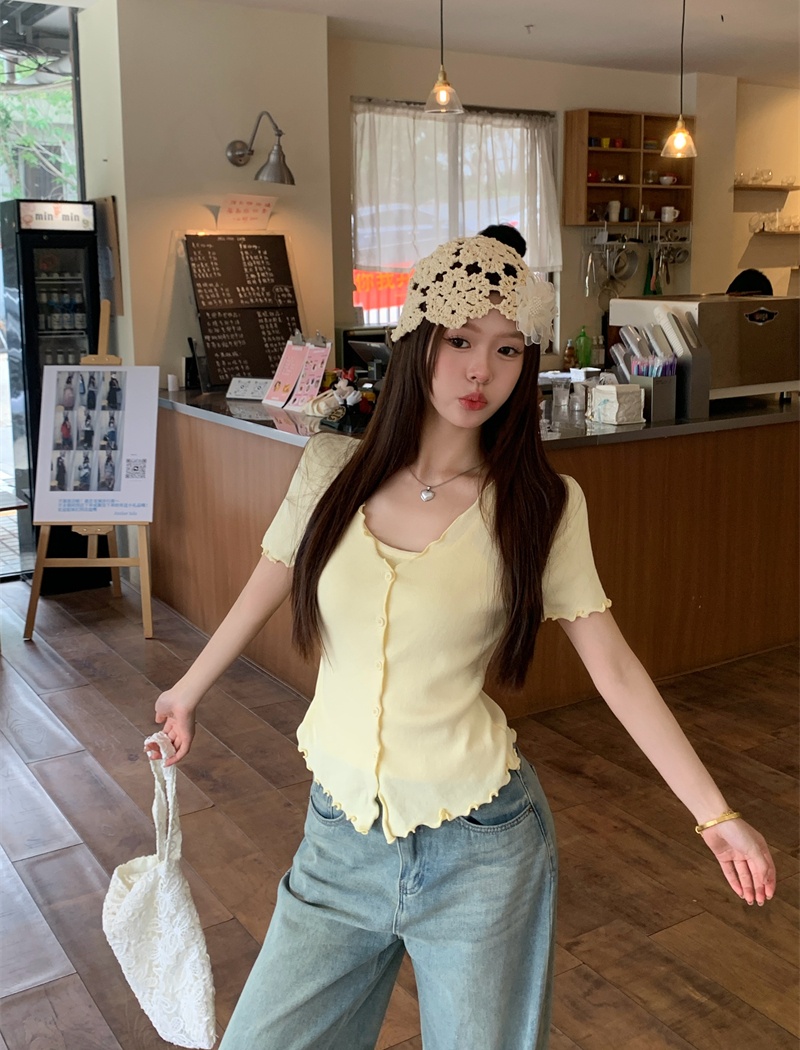 Knitted slim T-shirt Korean style cardigan