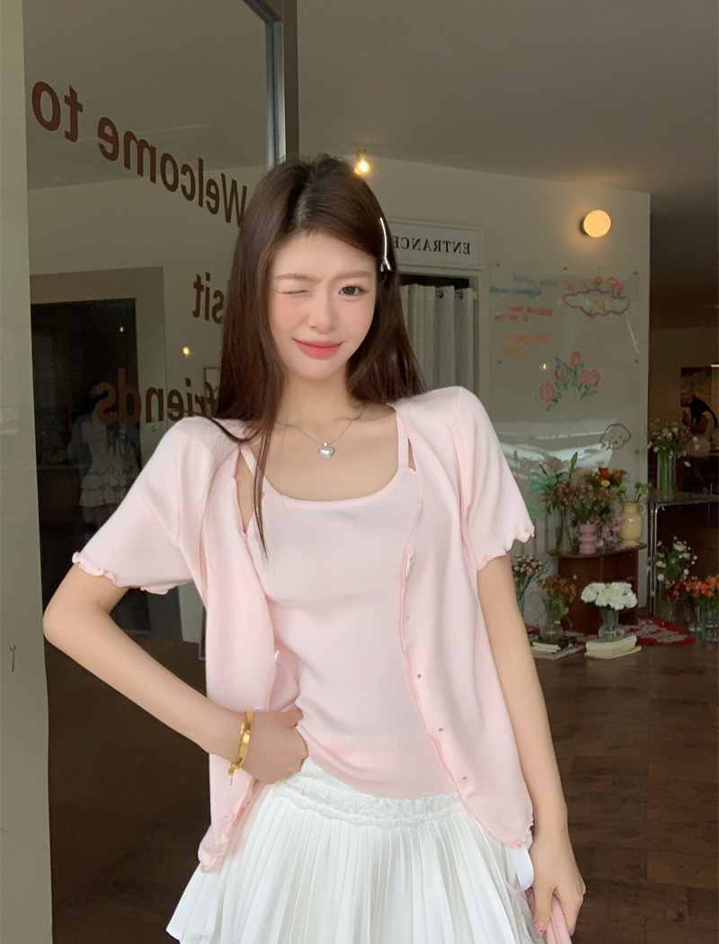 Knitted slim T-shirt Korean style cardigan
