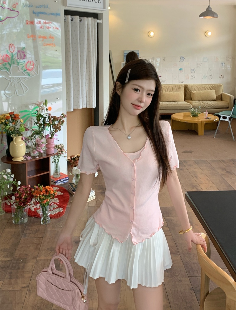 Knitted slim T-shirt Korean style cardigan