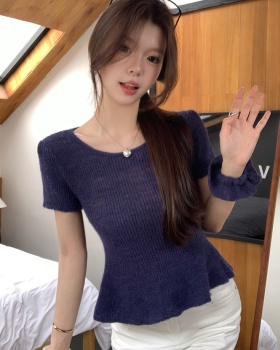 Candy colors lotus leaf edges sweater maiden playful tops
