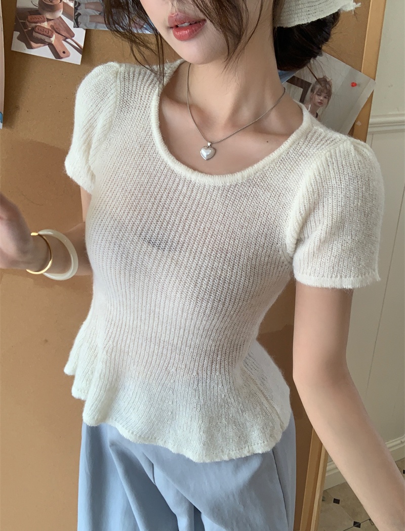 Candy colors lotus leaf edges sweater maiden playful tops