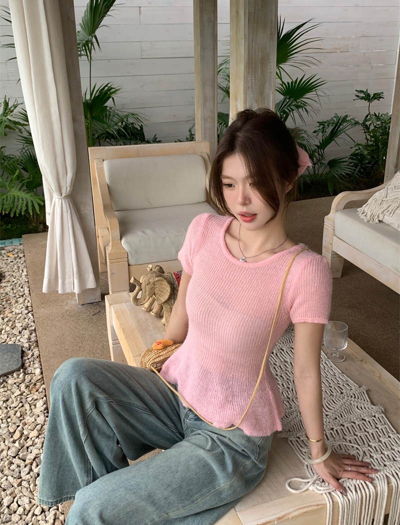Candy colors lotus leaf edges sweater maiden playful tops