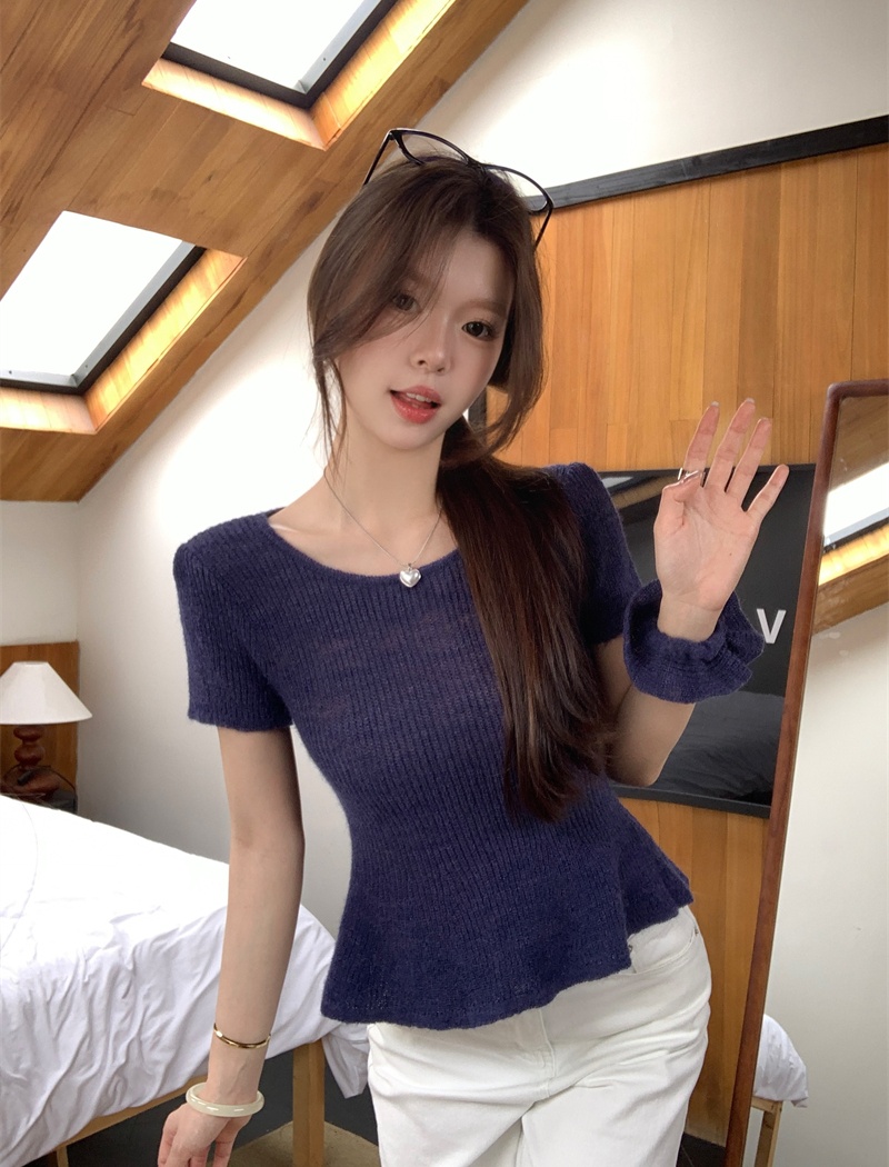 Candy colors lotus leaf edges sweater maiden playful tops