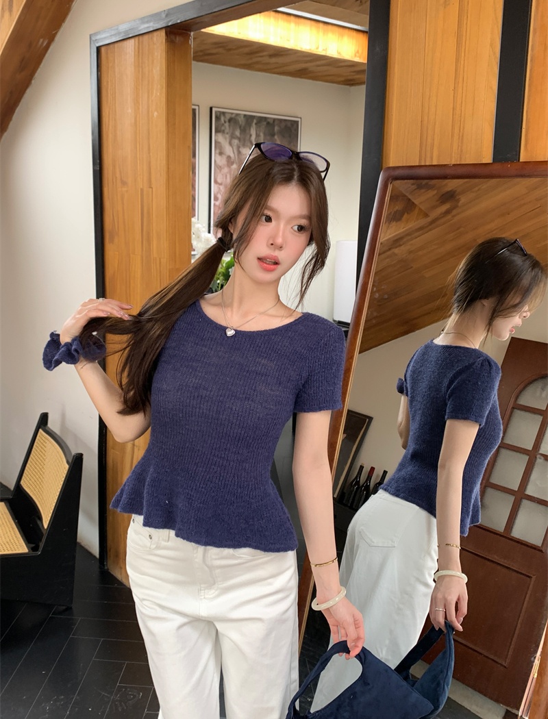 Candy colors lotus leaf edges sweater maiden playful tops