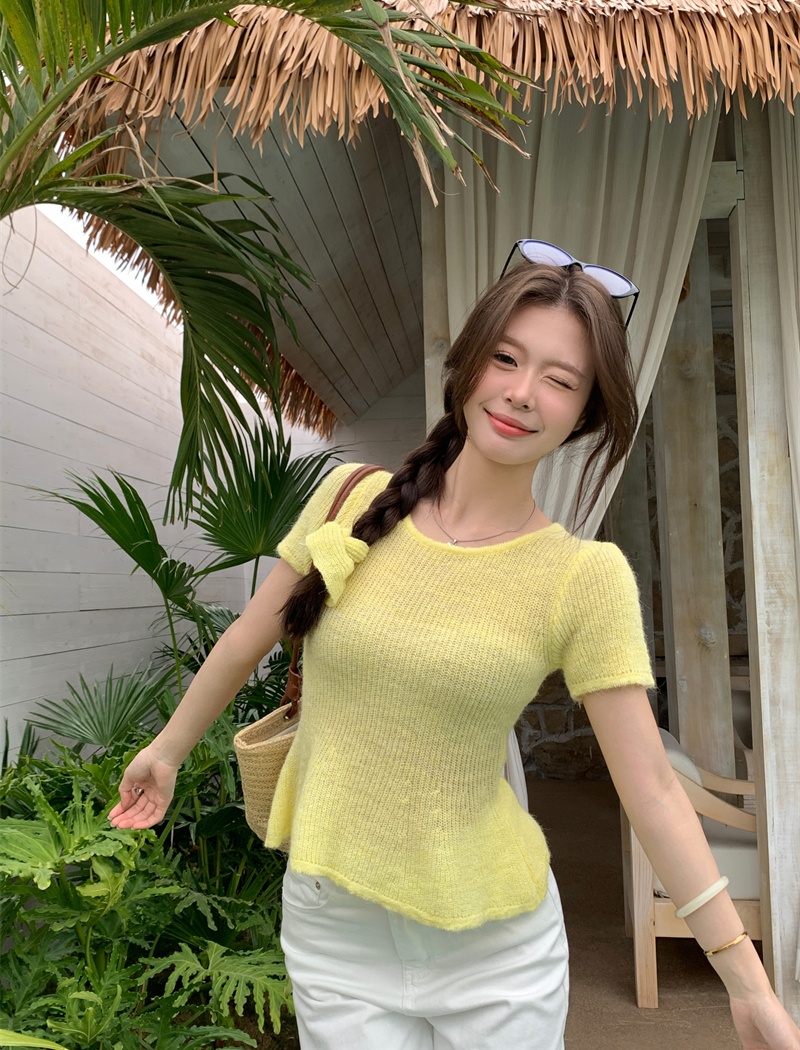 Candy colors lotus leaf edges sweater maiden playful tops