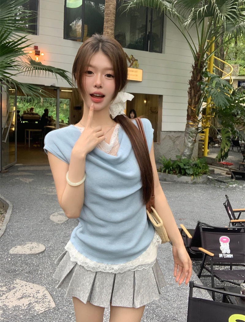 Temperament niche lace splice tops