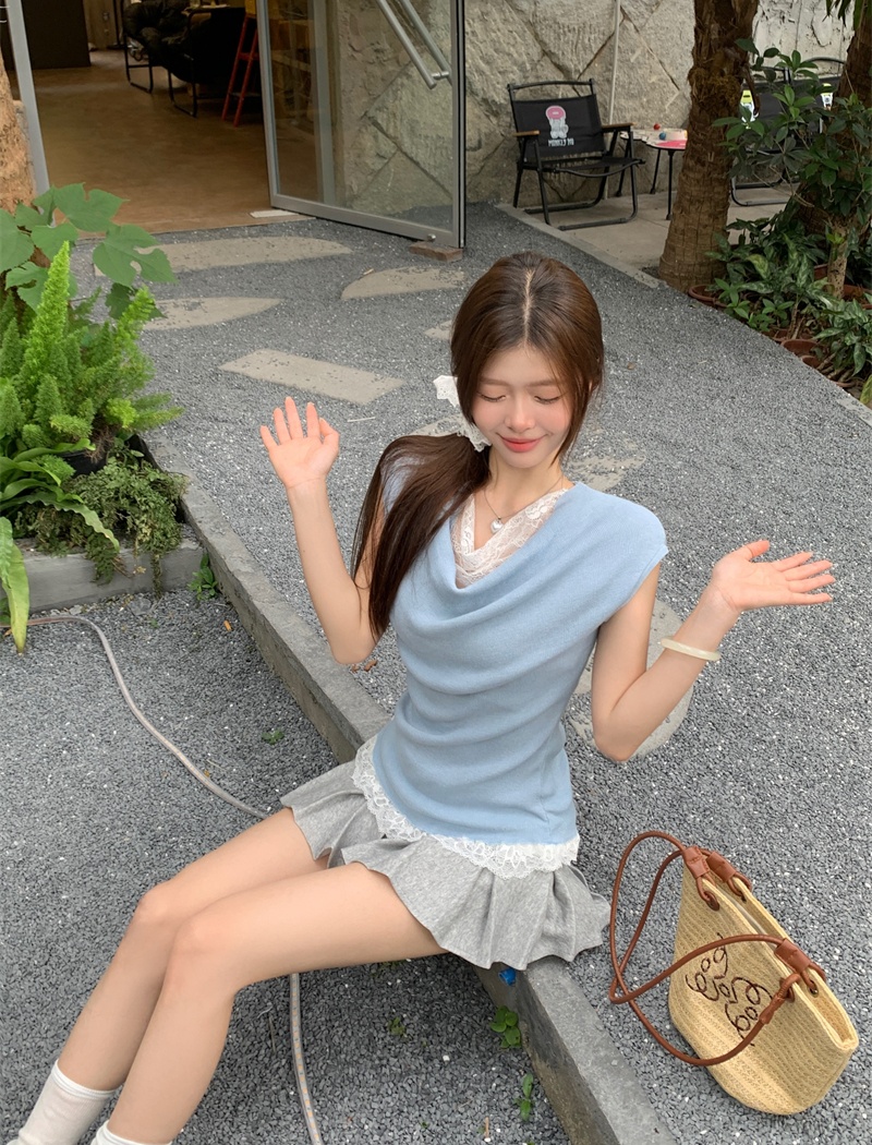 Temperament niche lace splice tops