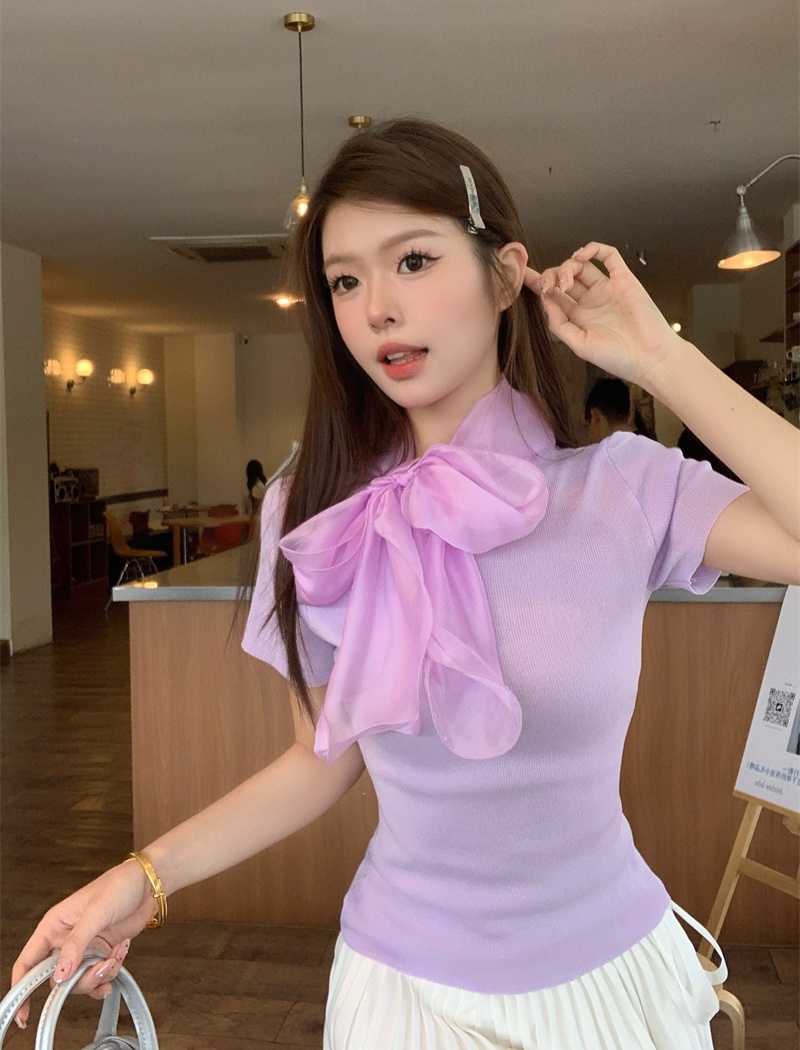 Bow frenum sweater purple France style tops