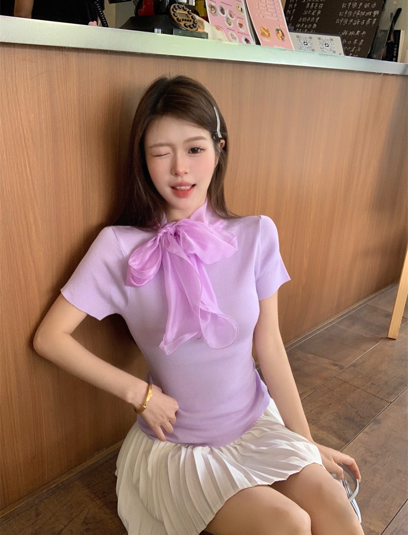 Bow frenum sweater purple France style tops