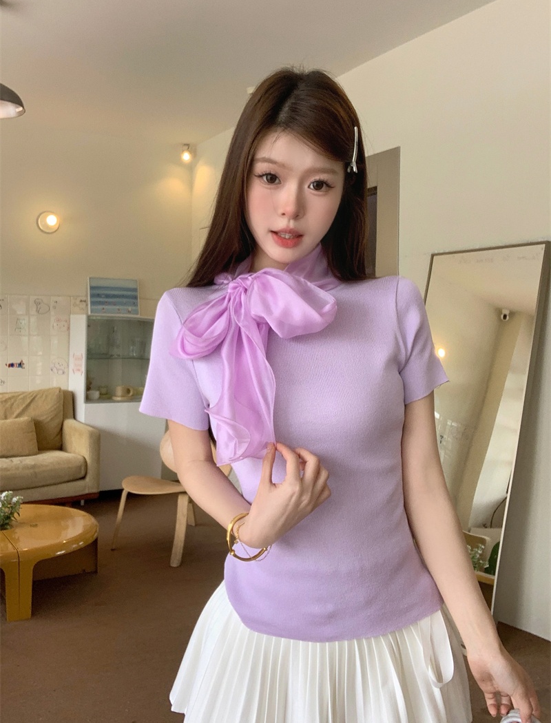 Bow frenum sweater purple France style tops
