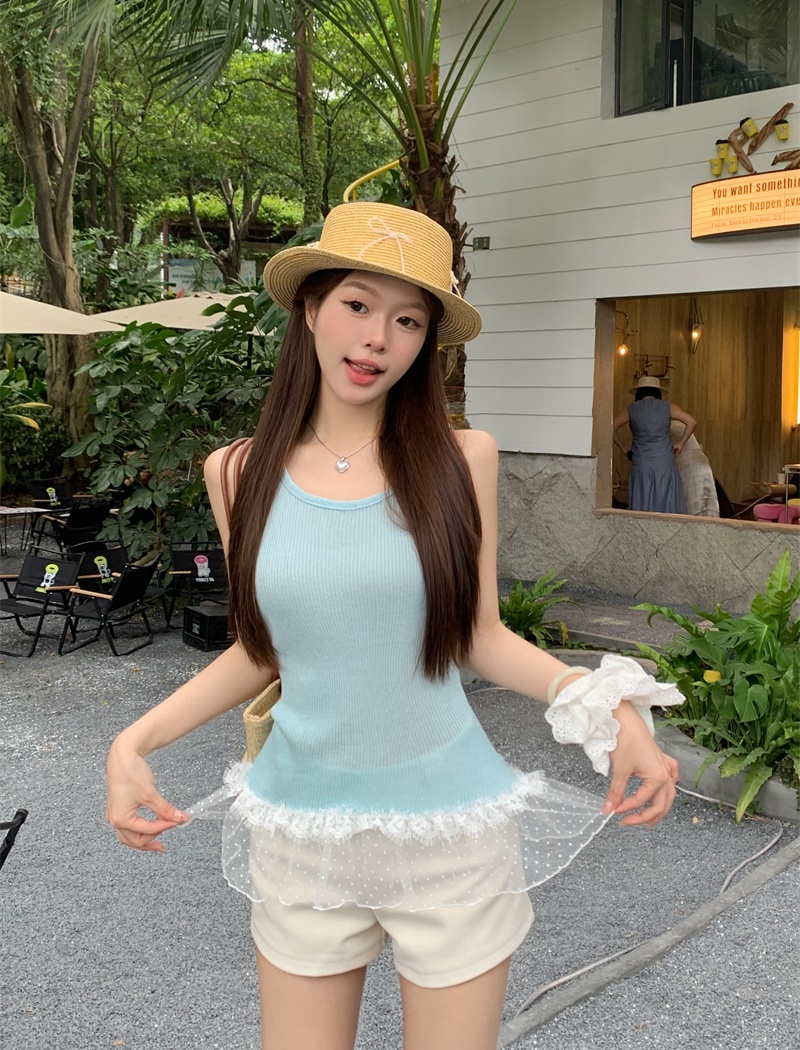 France style ballet vest pinched waist tender tops