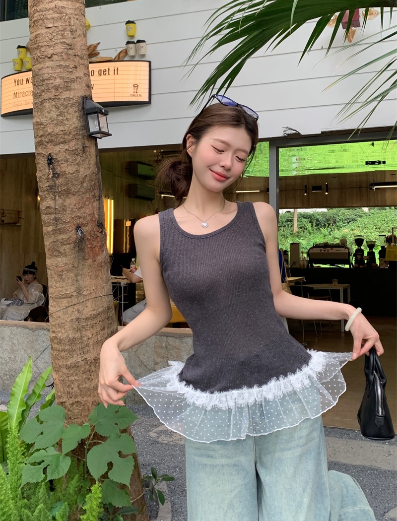 France style ballet vest pinched waist tender tops