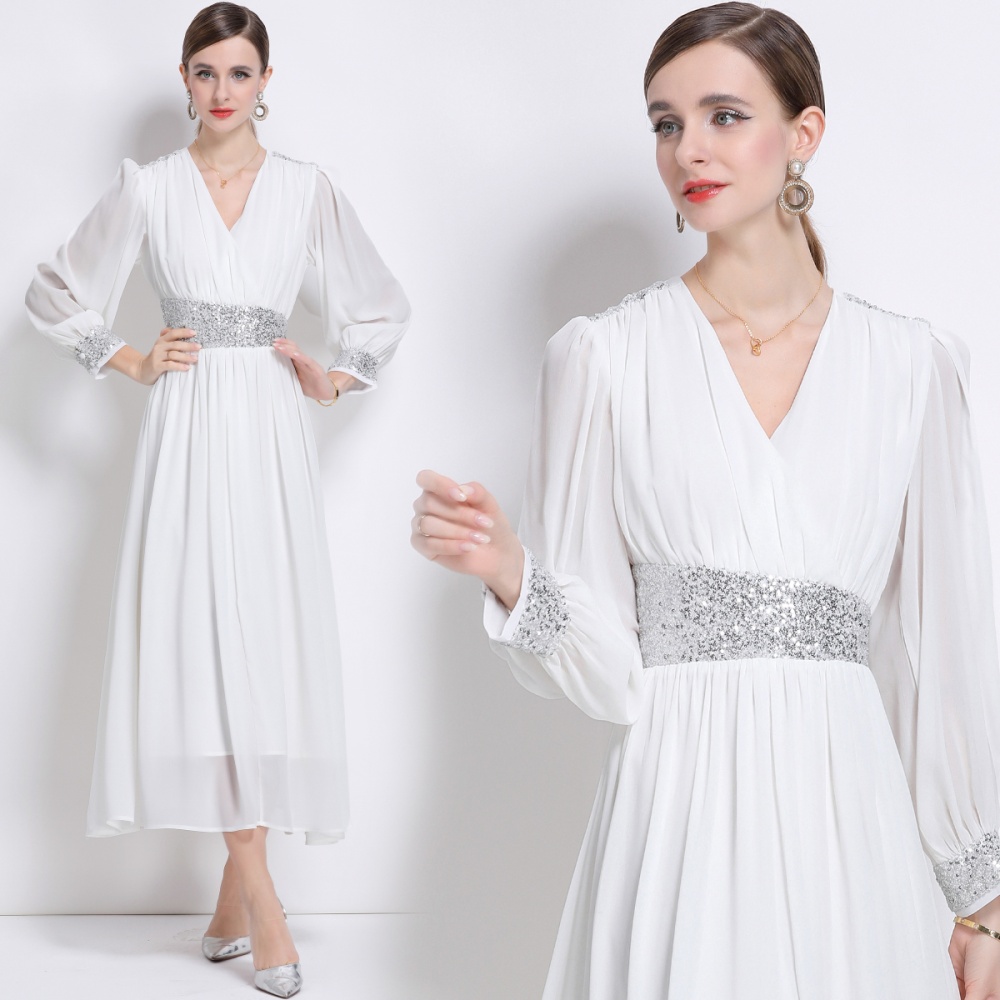 Temperament long sleeve long dress puff sleeve dress