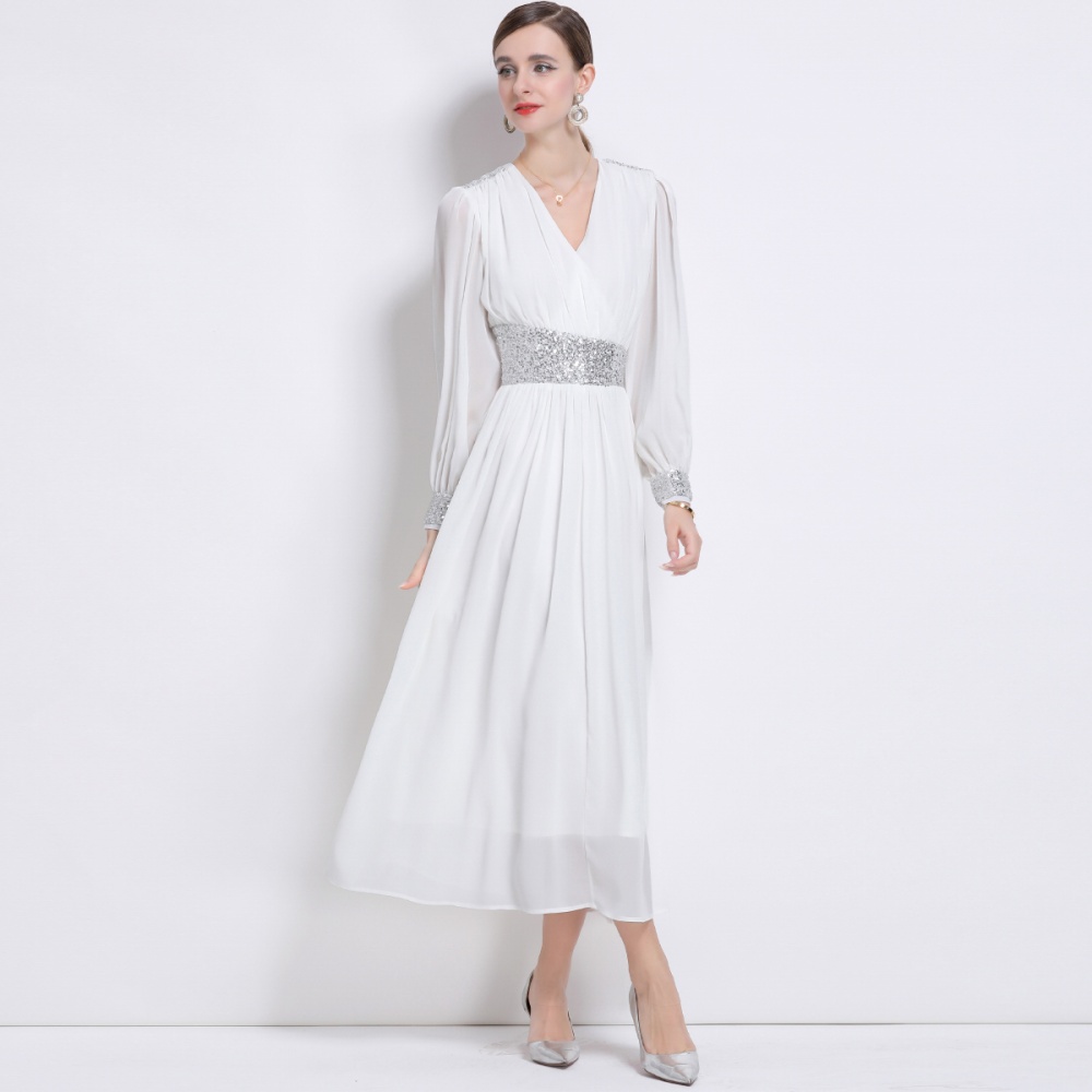 Temperament long sleeve long dress puff sleeve dress